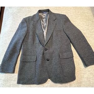 Pendleton 100% Virgin Wool Sport Coat Blazer Gray Herringbone Elbow Patches 42R